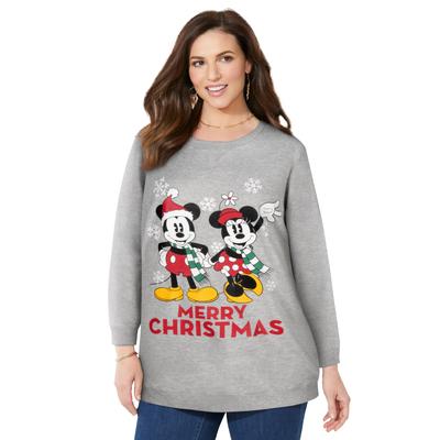 Plus Size Women's Disney Long-Sleeve Fleece Sweatshirt Xmas Heather Grey Mickey Minnie by Disney in Heather Grey Mickey Minnie (Size 4X)