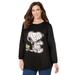 Plus Size Women's Peanuts Long-Sleeve Fleece Sweatshirt Black Mummy Snoopy by Peanuts in Black Mummy Snoopy (Size L)
