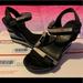 Coach Shoes | Coach Mylar Webbing Cut Out Wedge Sandals 8 | Color: Black/Cream | Size: 8