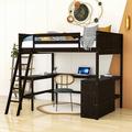 YUNMA Full Size Wood Loft Bed w/ Desk & Shelves | 68 H x 57.3 W x 79 D in | Wayfair YUNM25MOQWDDO3B-Espresso