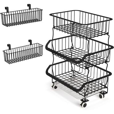 Stackable Metal Wire Fruit Basket Cart, Rolling, Freestanding
