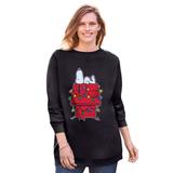 Plus Size Women's Peanuts Women's Crewneck Sweatshirt Black XMAS Snoopy by Peanuts in Black Xmas Snoopy (Size 4X)