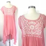 Free People Dresses | Free People Pink & White Embroidered Gauze Dress | Color: Pink/Red/Tan/White | Size: Xs