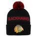 Men's Fanatics Branded Black/Red Chicago Blackhawks 2022 NHL Draft Authentic Pro Cuffed Knit Hat with Pom