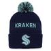 Men's Fanatics Branded Deep Sea Blue/Light Blue Seattle Kraken 2022 NHL Draft Authentic Pro Cuffed Knit Hat with Pom