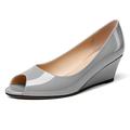 Soireelady Womens Low Heels Wedges Heel Pumps Peep Toe Classic Patent Leather Wedding Grey Shoes EU 39