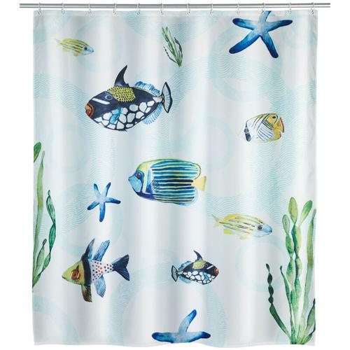 Duschvorhang Aquaria, Textil (Polyester), 180 x 200 cm, waschbar, Mehrfarbig, Polyester mehrfarbig