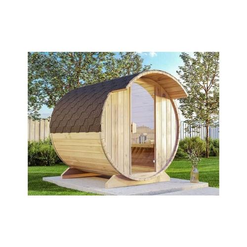 FinnTherm Fass-Sauna Tom Fasssauna 2 Sitzbänke aus Holz, Sauna mit 40 mm Wandstärke Außensauna