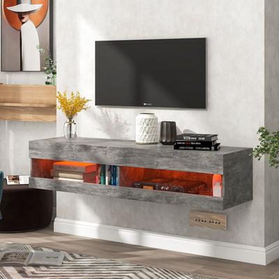 Tv Cabinet Hanging tv Unit with led, Wall Mounted Storage Shelf for up to 65 Inch tv Black