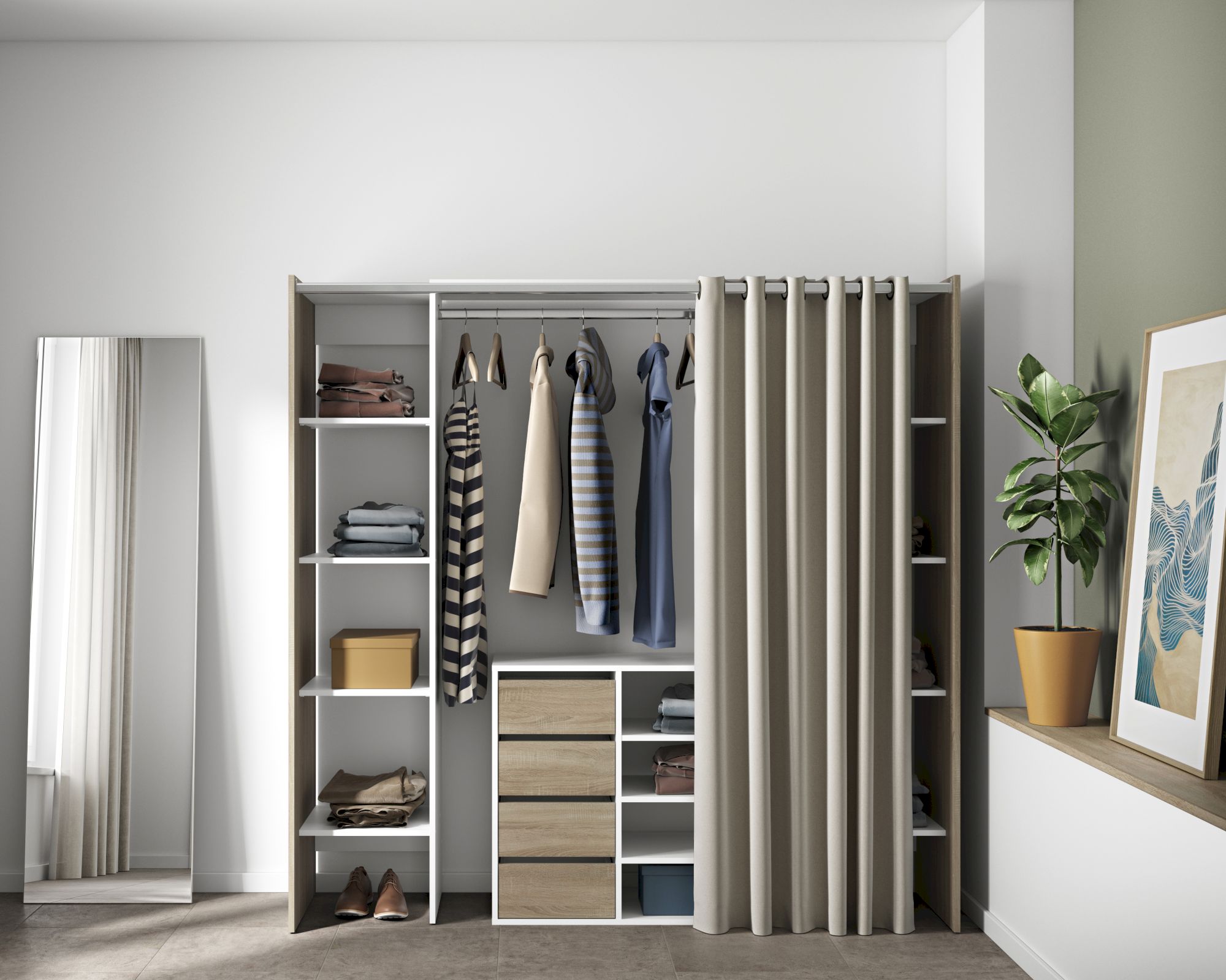 TemaHome »Tom 2.1« Kleiderschrank mit Vorhang Eiche Ecru 112/185x182x50 cm