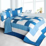 Fans of Sky Brand New Vermicelli-Quilted Patchwork Quilt Set Full/Queen