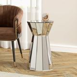 Everly Quinn Melle 21.65" Tall Glass Drum Pedestal End Table Mirrored/Glass | 21.65 H x 12.2 W x 12.2 D in | Wayfair