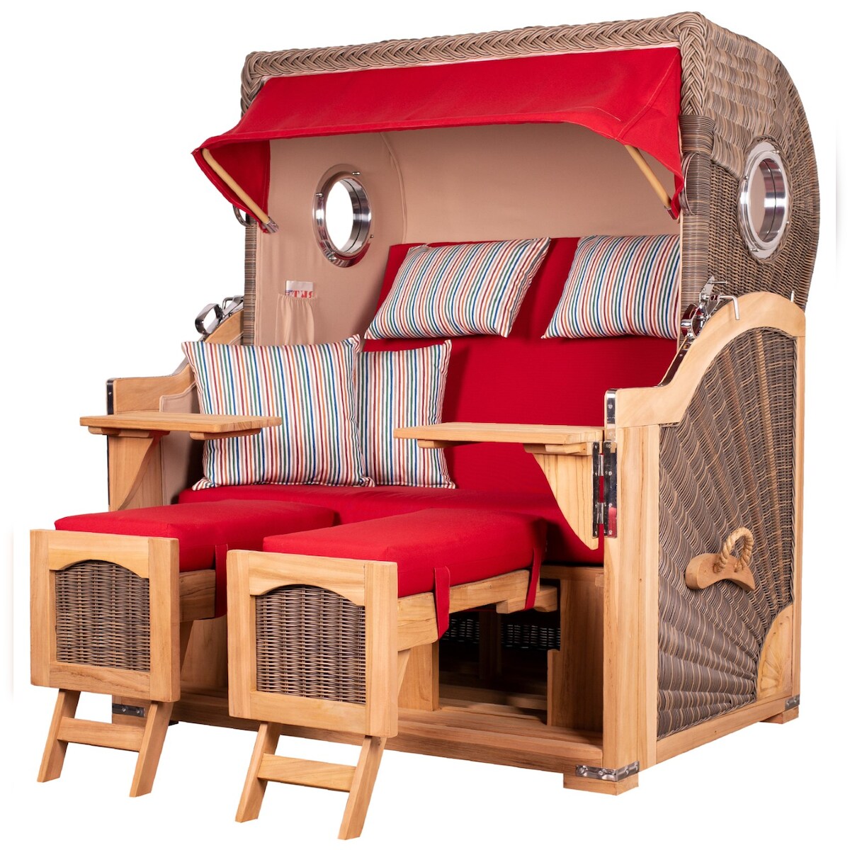 Mr. Deko Strandkorb - bene living - Ammersee Grande XL Teak Bullauge - PE grau - Modell 585 - 2,5-Sitzer inkl. Liftersystem Image