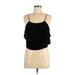 Zara W&B Collection Sleeveless Blouse: Scoop Neck Spaghetti Straps Black Solid Tops - Women's Size Medium