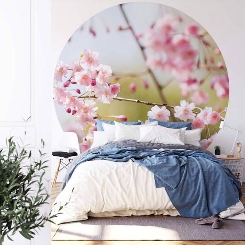 Runde Fototapete Kirschbaum Blüten Tapete Rosa Vliestapete Schlafzimmer Wandbild ø 236cm – rosa