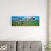 East Urban Home 'Horses Standing & Grazing in a Meadow, Borgarfjordur, Iceland' Photographic Print on Canvas in Blue/Green | Wayfair