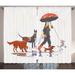 East Urban Home Young Modern Girl Taking Pack Dog for a Walk in the Rain 2 Piece Semi-Sheer Curtain Panel Set Polyester | 63 H in | Wayfair