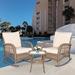 Bayou Breeze 3 Pieces Outdoor Wicker Rocking Chair Set, Rattan Patio Rocker Chairs Set w/ Cushions & Glass-top Coffee Table | Wayfair