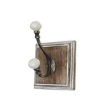 Williston Forge Antique Brass Hook w/ Ivory Knob On Wood Base (-Wash) - Set Of 2 Wood/Metal in White | 5 H x 5 W x 5 D in | Wayfair