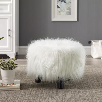 Faux Fur Foot Stool by Linon Home Décor in White