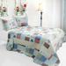 Wave Point of Stars 3PC Cotton Vermicelli-Quilted Printed Quilt Set (Full/Queen Size)