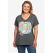 Plus Size Women's Beatles Come Together V-Neck T-Shirt Band Tee Heather Charcoal by Disney in Charcoal Grey (Size 2X (18-20))