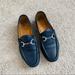 Gucci Shoes | Gucci Navy Blue Genuine Pebbled Leather Loafer With Silver Horse-Bit Size 7 | Color: Blue/Silver | Size: 7