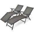 Arlmont & Co. Patio 2 Pcs Folding Chaise Lounge Chair Outdoor Portable Reclining Lounger Brown Metal in Gray | 35 H x 20 W x 75.5 D in | Wayfair