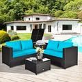 Ashriel Wade Logan® 8Pcs Outdoor Patio Rattan Furniture Set Cushion Loveseat Storage Table Turquoise in Black | Wayfair