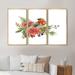 Red Barrel Studio® Robin Bird w/ Flowers - 3 Piece Floater Frame Graphic Art on Canvas Metal in Green/Red | 32 H x 48 W x 1 D in | Wayfair