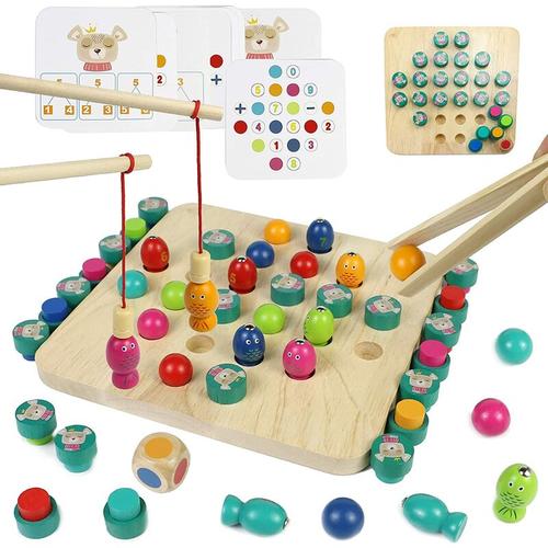 Benobby Kids - Holzspielzeug Memory Spielzeug ab 3 Jahre Lernspiele 4 in 1 Angelspiel Brettspiele