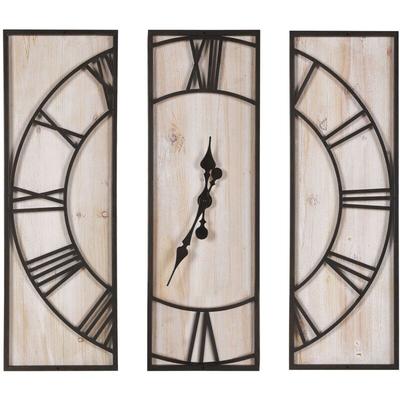 Beliani - Wanduhr Hellbraun Tannenholz Schwarze Metallumrandung 75 x 75 cm Quadratisch 3-Teilig