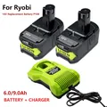 Batterie de rechange pour Ryobi 18V avec chargeur 6 0 Ah batterie au lithium pour P108 P102 P103