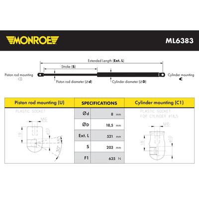 MONROE Gasfeder, Koffer-/Laderaum 635N für SKODA 5JA827550C ML6383 Image