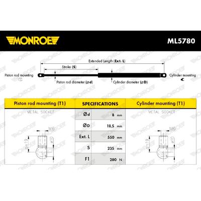 MONROE Gasfeder, Koffer-/Laderaum 280N für SUZUKI SUBARU BMW 51248399296 81850-86G00-X10 81860-86G00 ML5780 Image
