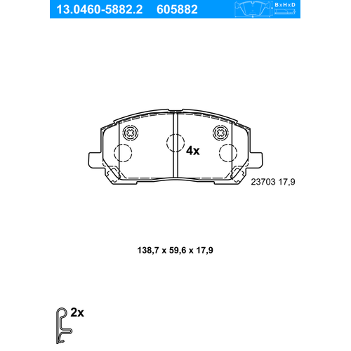 ATE Bremsbelagsatz, Scheibenbremse vorne rechts links für LEXUS 04465-48020 04465-48040 04465-48090 13.0460-5882.2