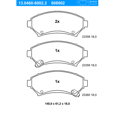 ATE Bremsbelagsatz, Scheibenbremse vorne rechts links für VAUXHALL OPEL CHEVROLET 18024962 1605067 1605947 13.0460-8002.