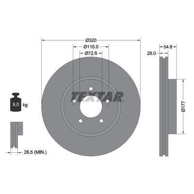 TEXTAR Bremsscheibe PRO vorne rechts links innenbelüftet 320mm für DODGE CHRYSLER 4779196AG 4779196AF 4779196AE 92235403