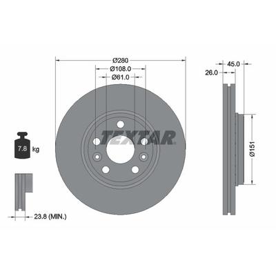 TEXTAR Bremsscheibe PRO vorne rechts links außenbelüftet 280mm für RENAULT MERCEDES-BENZ 4154210412 A4154210412 40206823