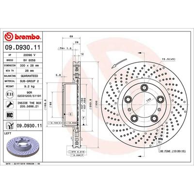 BREMBO Bremsscheibe COATED DISC LINE vorne links Gelocht/innenbel. 330mm für PORSCHE 99735140100 99735140101 09.D930.11