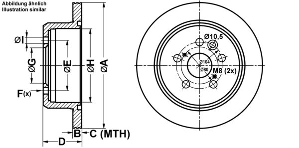 ATE Bremsscheibe 24.0110-0241.1 hinten rechts links voll 269mm für TOYOTA 42431-20090 42431-20160 Image