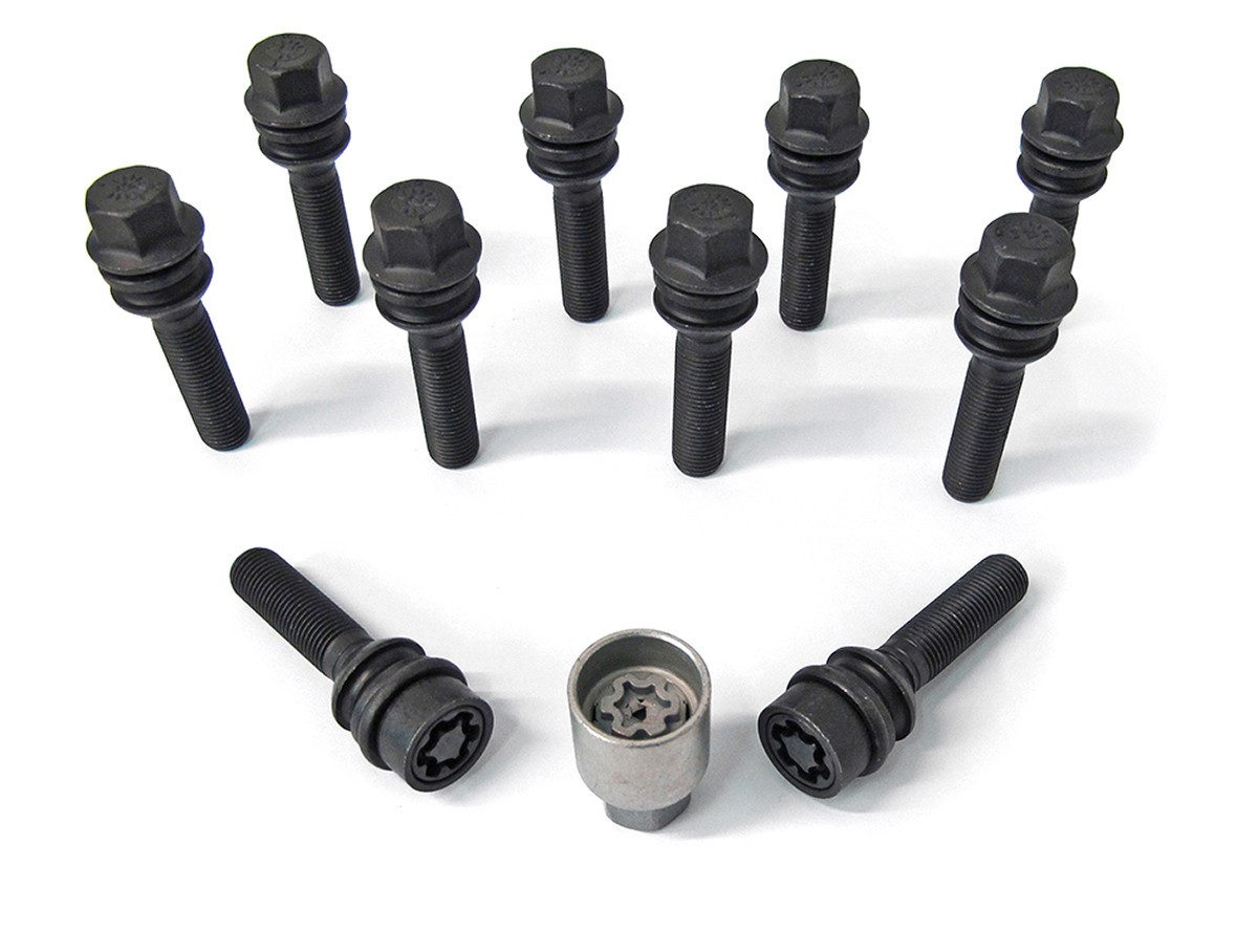 H&R 10x Schraube mit bewegl. Kugelbund M14x1,5x51mm SW19 R14mm B1455107SET Radschraube schwarz Image