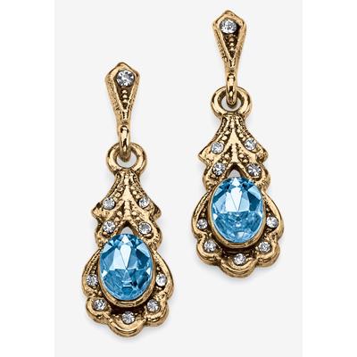 Women's Gold Tone Antiqued Oval Cut Simulated Birthstone Vintage Style Drop Earrings by PalmBeach Jewelry in March