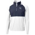 Men's Cutter & Buck White/Navy Kansas City Royals Adapt Eco Knit Hybrid Recycled Quarter-Zip Pullover Jacket