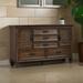 Wooden Dresser with 5 Drawers and Louvered Side Door Cabinets, Brown