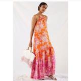 Anthropologie Dresses | Anthropologie Maeve Watercolor Retro Chic Floral Flounced Halter Maxi Dress | Color: Orange/Pink | Size: S