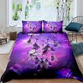 Michorinee Dream Catcher King Size Duvet Cover Set Purple Butterfly & Feathers Bohemian Style Bedding Set with Pillowcase 3 pcs Microfiber Quilt Cover | King