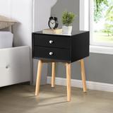 2-drawer Nightstand with Rubber Wood Legs, Mid-Century Modern Storage Cabinet for Bedroom Living Room Furniture