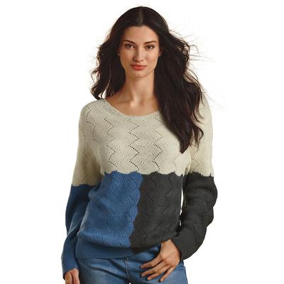 K Jordan Scalloped Knit Sweater (Size 3X) Blue Multi, Polyester,Nylon,Wool