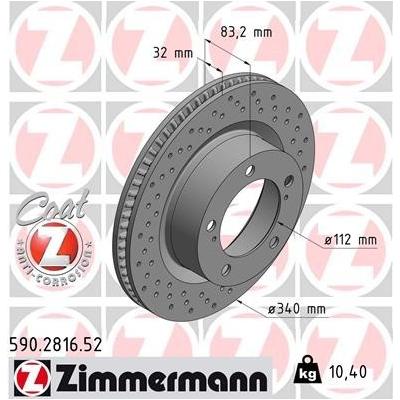 ZIMMERMANN Bremsscheibe SPORT COAT Z vorne rechts links Gelocht 340mm für TOYOTA (FAW) 43512-60180 590.2816.52